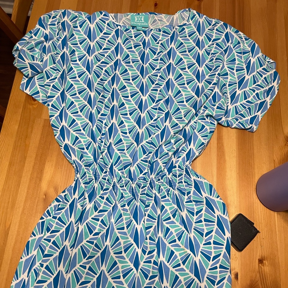 Escapada Teal and White Leaf Print Dress